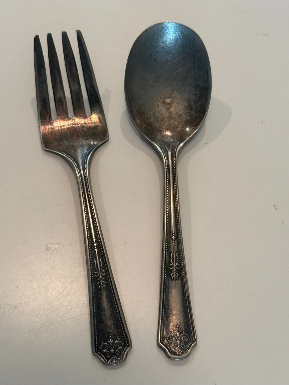 1898 Carlton pattern by Wm A Roger’s antique child’s fork and spoon set